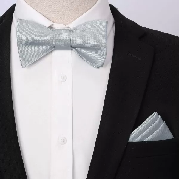 HISDERN Bow Ties for Men Solid Color Self Tie Bow Tie Pocket Square Set Classic Formal Satin Bowties for Tuxedo Wedding Party
