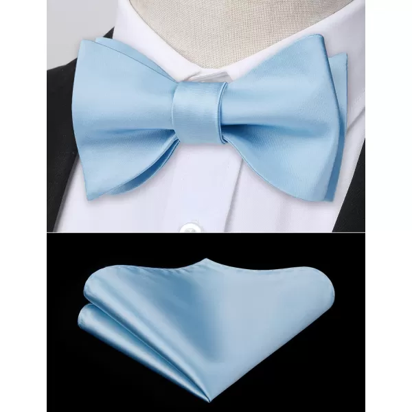 HISDERN Bow Ties for Men Solid Color Self Tie Bow Tie Pocket Square Set Classic Formal Satin Bowties for Tuxedo Wedding Party