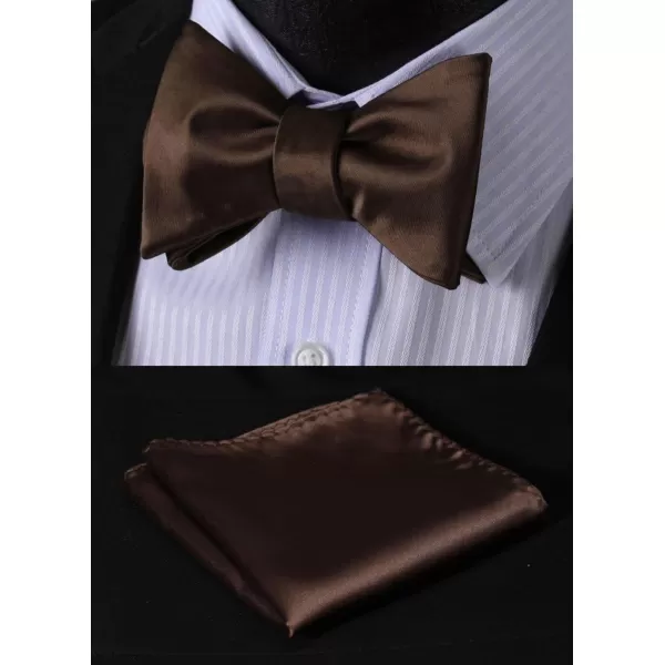 HISDERN Bow Ties for Men Solid Color Self Tie Bow Tie Pocket Square Set Classic Formal Satin Bowties for Tuxedo Wedding Party