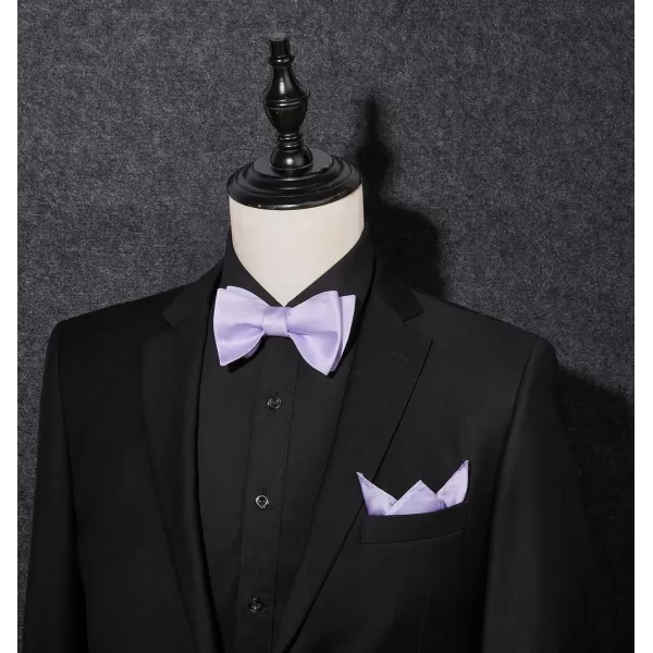 HISDERN Bow Ties for Men Solid Color Self Tie Bow Tie Pocket Square Set Classic Formal Satin Bowties for Tuxedo Wedding Party