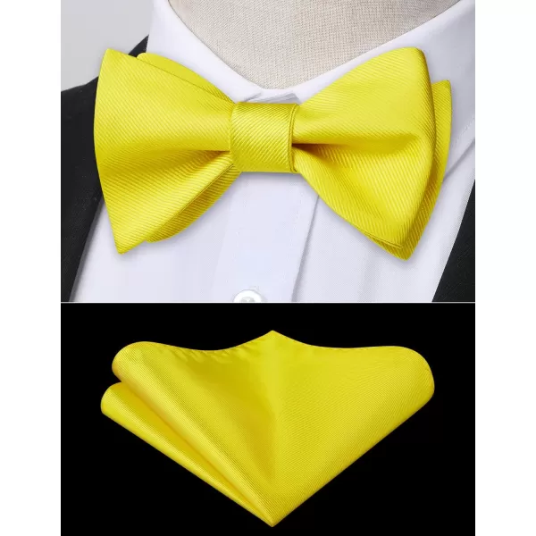 HISDERN Bow Ties for Men Solid Color Self Tie Bow Tie Pocket Square Set Classic Formal Satin Bowties for Tuxedo Wedding Party