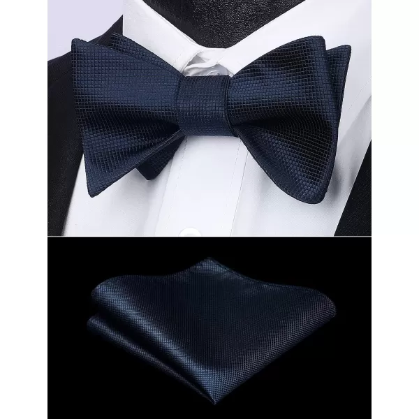 HISDERN Bow Ties for Men Solid Color Self Tie Bow Tie Pocket Square Set Classic Formal Satin Bowties for Tuxedo Wedding Party