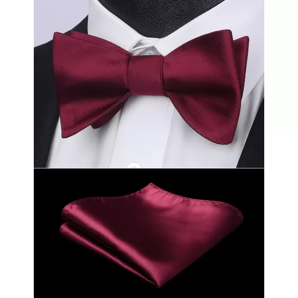 HISDERN Bow Ties for Men Solid Color Self Tie Bow Tie Pocket Square Set Classic Formal Satin Bowties for Tuxedo Wedding Party