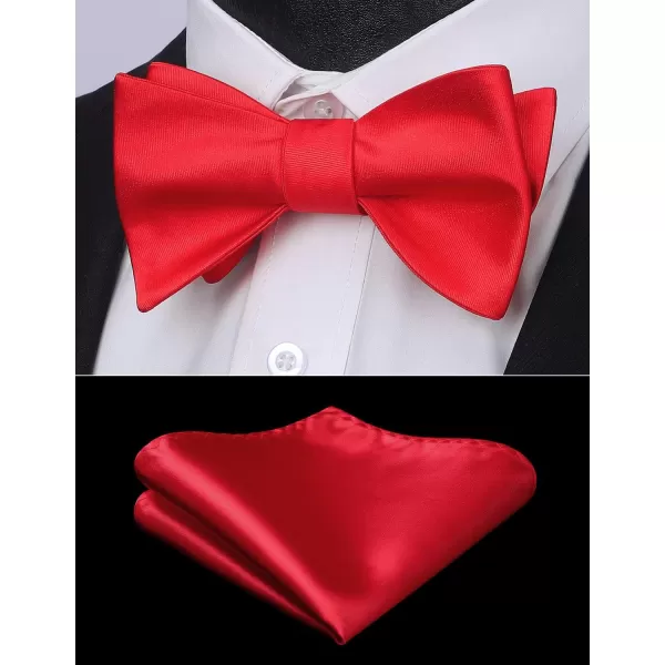 HISDERN Bow Ties for Men Solid Color Self Tie Bow Tie Pocket Square Set Classic Formal Satin Bowties for Tuxedo Wedding Party
