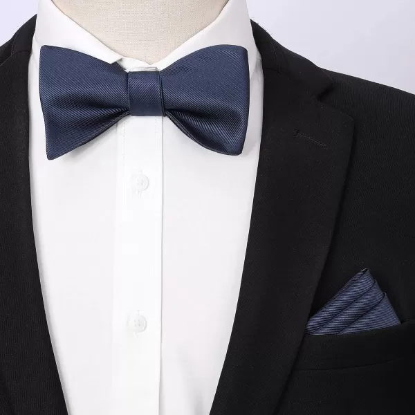 HISDERN Bow Ties for Men Solid Color Self Tie Bow Tie Pocket Square Set Classic Formal Satin Bowties for Tuxedo Wedding Party
