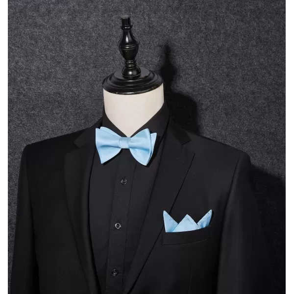 HISDERN Bow Ties for Men Solid Color Self Tie Bow Tie Pocket Square Set Classic Formal Satin Bowties for Tuxedo Wedding Party