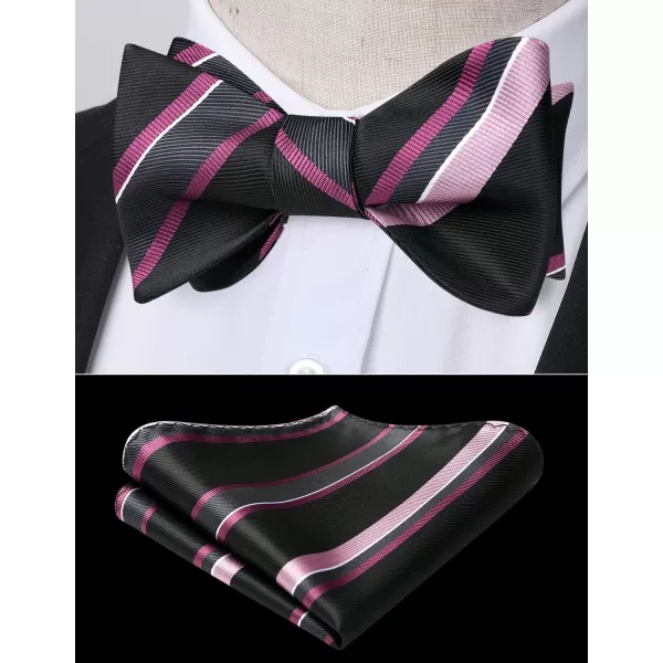 HISDERN Bow Ties for Men Striped Bowties Men's Self Tie Bowtie Handkerchief Formal Tuxedo Wedding Bowties and Pocket Square