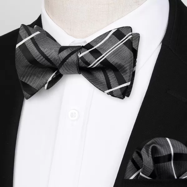 HISDERN Bow Ties for Men Striped Bowties Men's Self Tie Bowtie Handkerchief Formal Tuxedo Wedding Bowties and Pocket Square