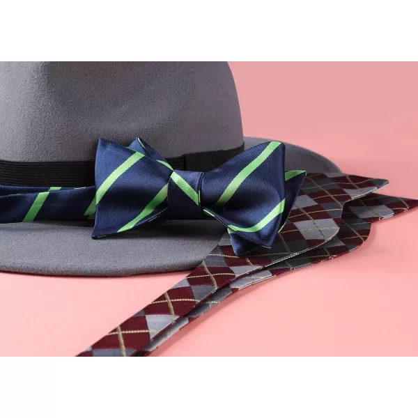 HISDERN Bow Ties for Men Striped Bowties Men's Self Tie Bowtie Handkerchief Formal Tuxedo Wedding Bowties and Pocket Square