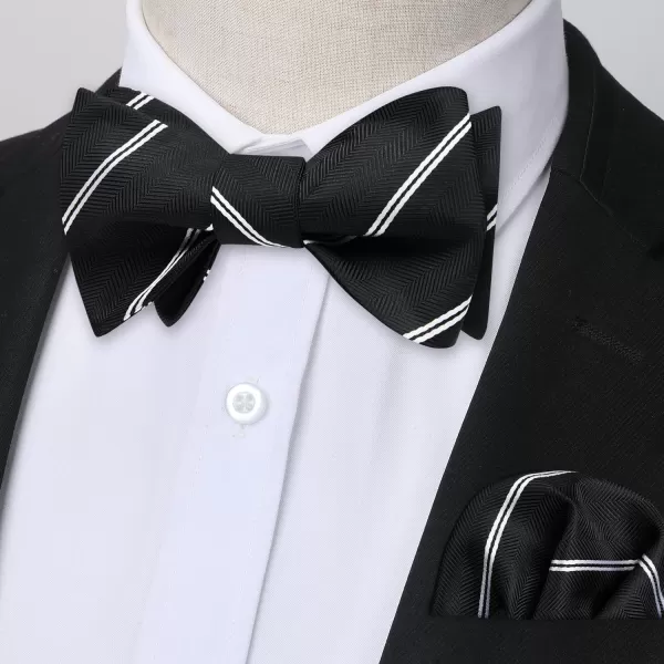 HISDERN Bow Ties for Men Striped Bowties Men's Self Tie Bowtie Handkerchief Formal Tuxedo Wedding Bowties and Pocket Square