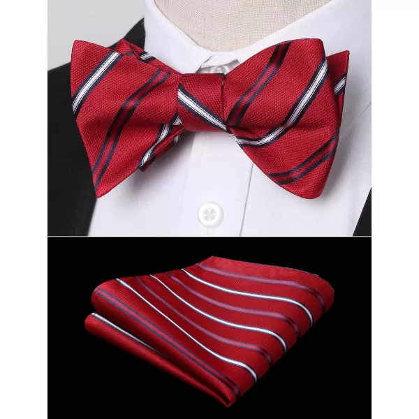 HISDERN Bow Ties for Men Striped Bowties Men's Self Tie Bowtie Handkerchief Formal Tuxedo Wedding Bowties and Pocket Square