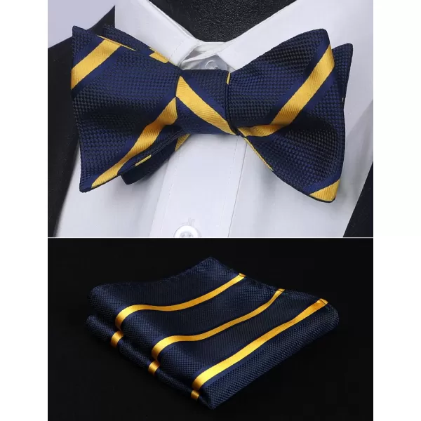 HISDERN Bow Ties for Men Striped Bowties Men's Self Tie Bowtie Handkerchief Formal Tuxedo Wedding Bowties and Pocket Square