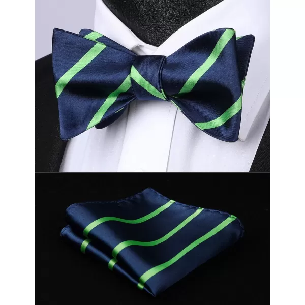 HISDERN Bow Ties for Men Striped Bowties Men's Self Tie Bowtie Handkerchief Formal Tuxedo Wedding Bowties and Pocket Square