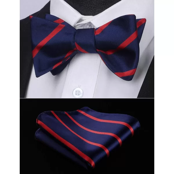 HISDERN Bow Ties for Men Striped Bowties Men's Self Tie Bowtie Handkerchief Formal Tuxedo Wedding Bowties and Pocket Square