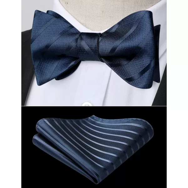 HISDERN Bow Ties for Men Striped Bowties Men's Self Tie Bowtie Handkerchief Formal Tuxedo Wedding Bowties and Pocket Square