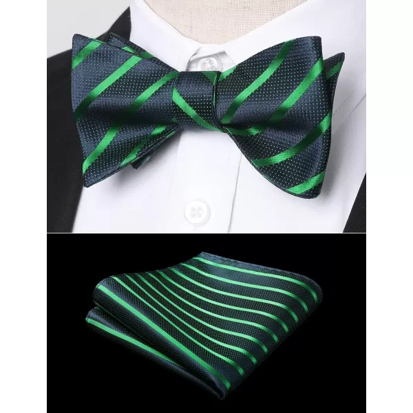 HISDERN Bow Ties for Men Striped Bowties Men's Self Tie Bowtie Handkerchief Formal Tuxedo Wedding Bowties and Pocket Square