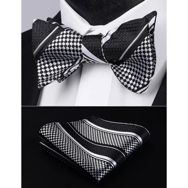 HISDERN Bow Ties for Men Striped Bowties Men's Self Tie Bowtie Handkerchief Formal Tuxedo Wedding Bowties and Pocket Square