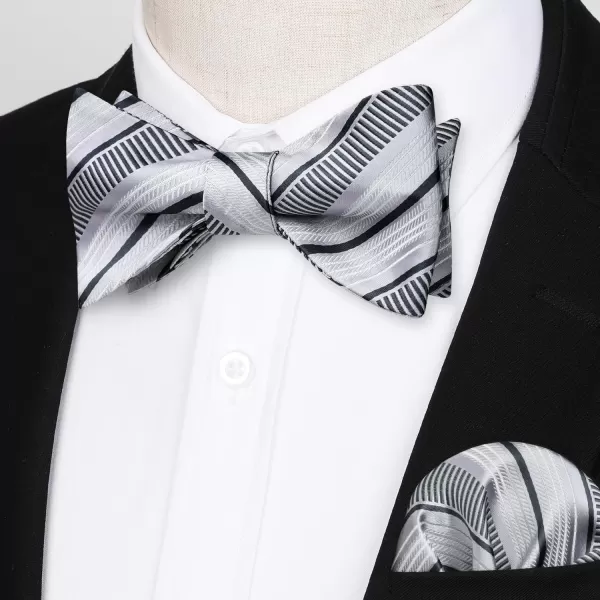 HISDERN Bow Ties for Men Striped Bowties Men's Self Tie Bowtie Handkerchief Formal Tuxedo Wedding Bowties and Pocket Square