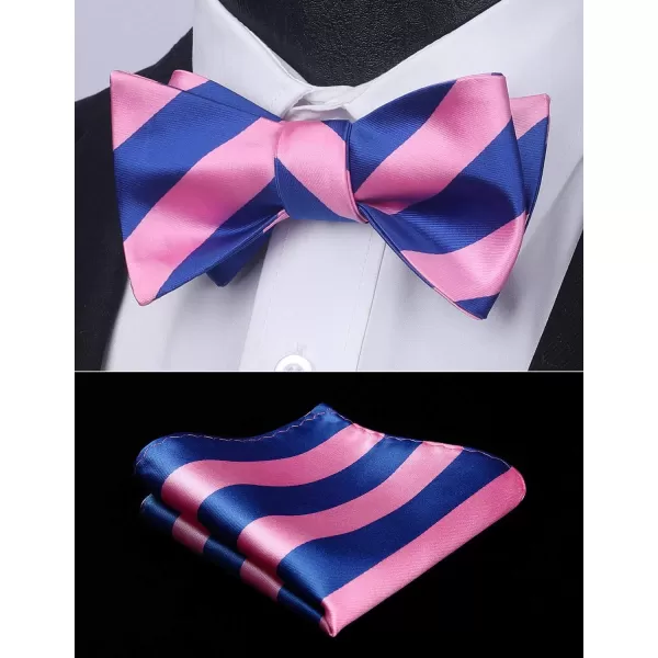 HISDERN Bow Ties for Men Striped Bowties Men's Self Tie Bowtie Handkerchief Formal Tuxedo Wedding Bowties and Pocket Square