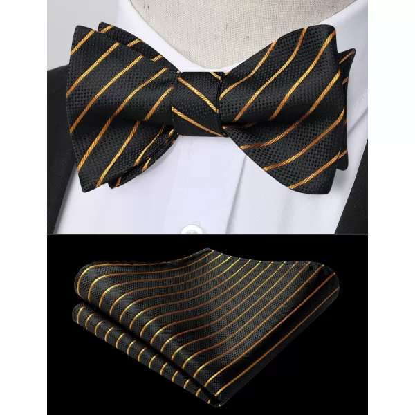 HISDERN Bow Ties for Men Striped Bowties Men's Self Tie Bowtie Handkerchief Formal Tuxedo Wedding Bowties and Pocket Square