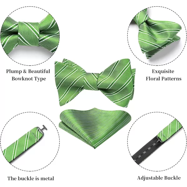 HISDERN Bow Ties for Men Striped Bowties Men's Self Tie Bowtie Handkerchief Formal Tuxedo Wedding Bowties and Pocket Square