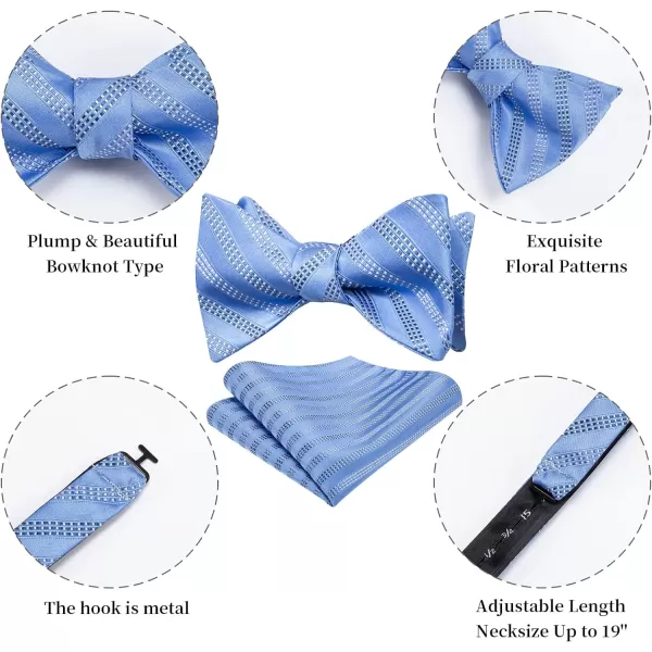 HISDERN Bow Ties for Men Striped Bowties Men's Self Tie Bowtie Handkerchief Formal Tuxedo Wedding Bowties and Pocket Square