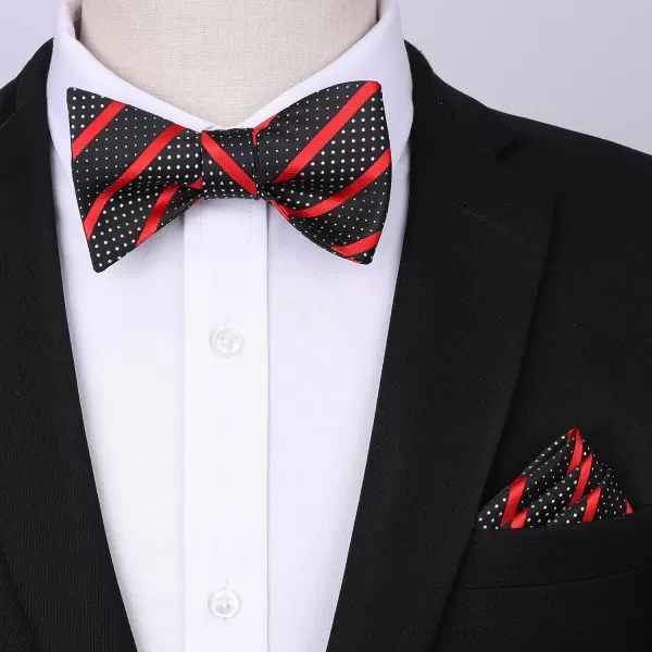 HISDERN Bow tie and Suspenders for Men Plaid Suspender Self Bowtie Pocket Square Adjustable Y Shape Mens Trouser Braces