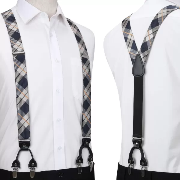 HISDERN Bow tie and Suspenders for Men Plaid Suspender Self Bowtie Pocket Square Adjustable Y Shape Mens Trouser Braces