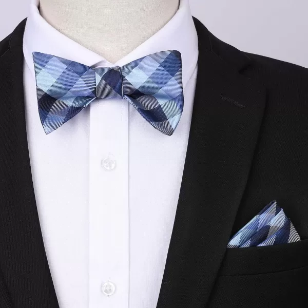 HISDERN Bow tie and Suspenders for Men Plaid Suspender Self Bowtie Pocket Square Adjustable Y Shape Mens Trouser Braces