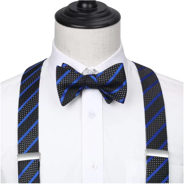 HISDERN Bow tie and Suspenders for Men Plaid Suspender Self Bowtie Pocket Square Adjustable Y Shape Mens Trouser Braces