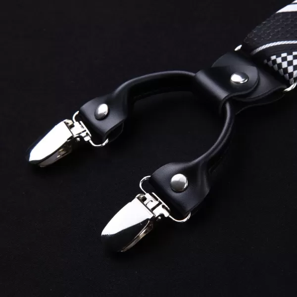 HISDERN Bow tie and Suspenders for Men Plaid Suspender Self Bowtie Pocket Square Adjustable Y Shape Mens Trouser Braces