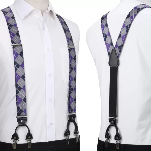 HISDERN Bow tie and Suspenders for Men Plaid Suspender Self Bowtie Pocket Square Adjustable Y Shape Mens Trouser Braces