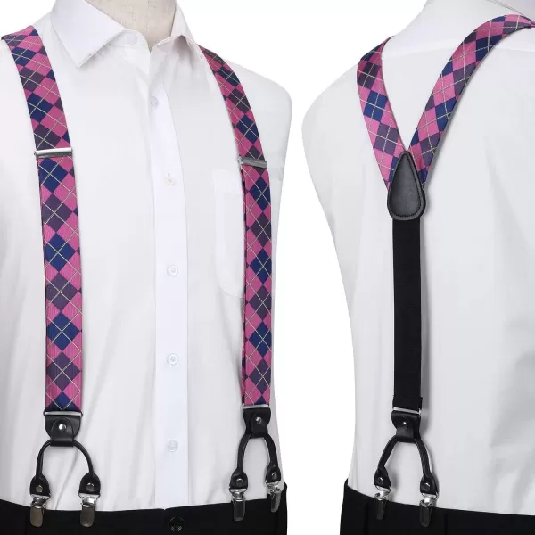 HISDERN Bow tie and Suspenders for Men Plaid Suspender Self Bowtie Pocket Square Adjustable Y Shape Mens Trouser Braces