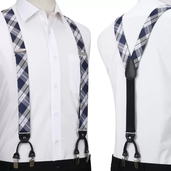 HISDERN Bow tie and Suspenders for Men Plaid Suspender Self Bowtie Pocket Square Adjustable Y Shape Mens Trouser Braces