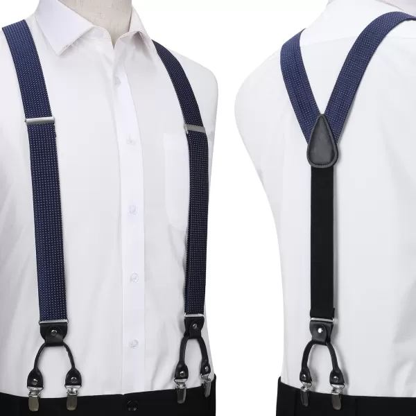 HISDERN Bow tie and Suspenders for Men Plaid Suspender Self Bowtie Pocket Square Adjustable Y Shape Mens Trouser Braces