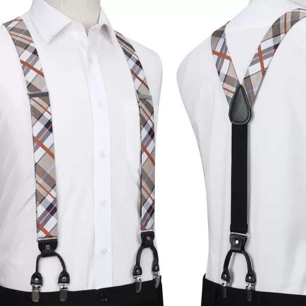 HISDERN Bow tie and Suspenders for Men Plaid Suspender Self Bowtie Pocket Square Adjustable Y Shape Mens Trouser Braces