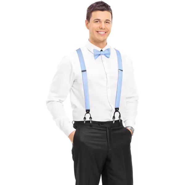 HISDERN Bow tie and Suspenders for Men Plaid Suspender Self Bowtie Pocket Square Adjustable Y Shape Mens Trouser Braces