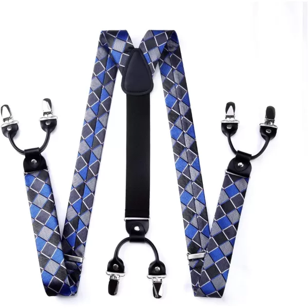 HISDERN Bow tie and Suspenders for Men Plaid Suspender Self Bowtie Pocket Square Adjustable Y Shape Mens Trouser Braces
