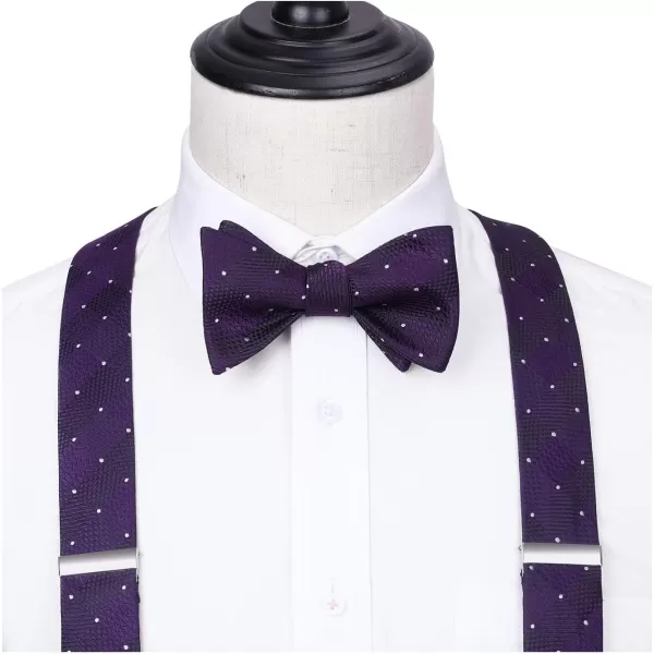 HISDERN Bow tie and Suspenders for Men Plaid Suspender Self Bowtie Pocket Square Adjustable Y Shape Mens Trouser Braces