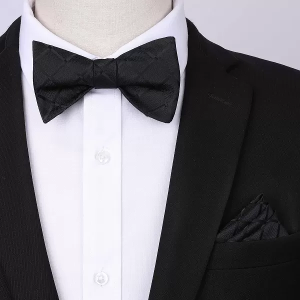 HISDERN Bow tie and Suspenders for Men Plaid Suspender Self Bowtie Pocket Square Adjustable Y Shape Mens Trouser Braces