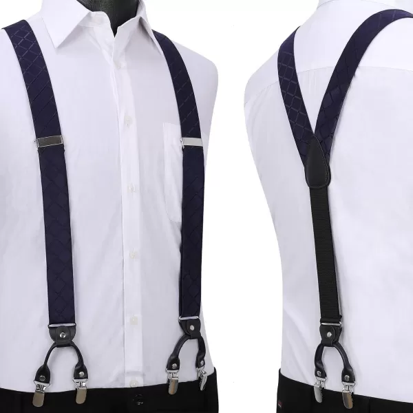 HISDERN Bow tie and Suspenders for Men Plaid Suspender Self Bowtie Pocket Square Adjustable Y Shape Mens Trouser Braces