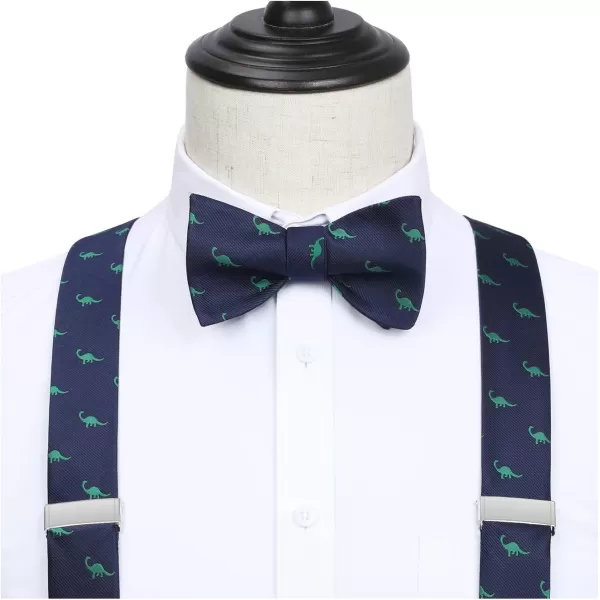HISDERN Bow tie and Suspenders for Men Plaid Suspender Self Bowtie Pocket Square Adjustable Y Shape Mens Trouser Braces
