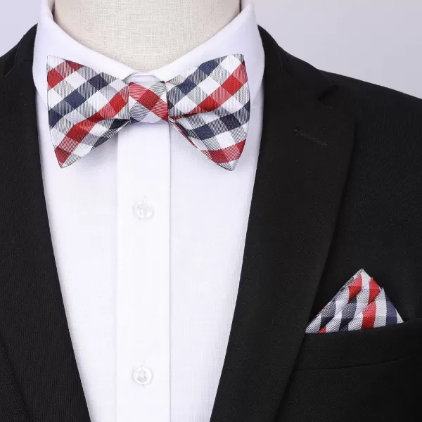 HISDERN Bow tie and Suspenders for Men Plaid Suspender Self Bowtie Pocket Square Adjustable Y Shape Mens Trouser Braces