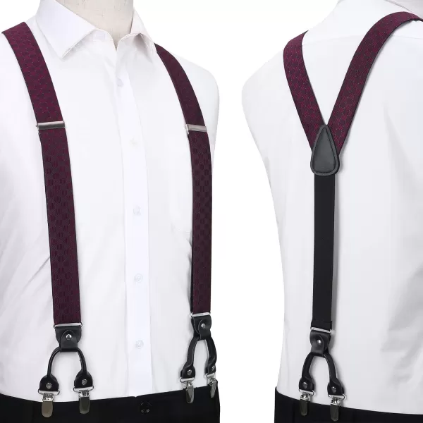 HISDERN Bow tie and Suspenders for Men Plaid Suspender Self Bowtie Pocket Square Adjustable Y Shape Mens Trouser Braces