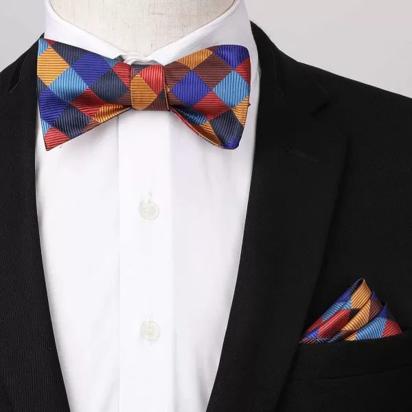 HISDERN Bow tie and Suspenders for Men Plaid Suspender Self Bowtie Pocket Square Adjustable Y Shape Mens Trouser Braces