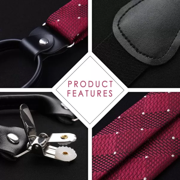HISDERN Bow tie and Suspenders for Men Plaid Suspender Self Bowtie Pocket Square Adjustable Y Shape Mens Trouser Braces