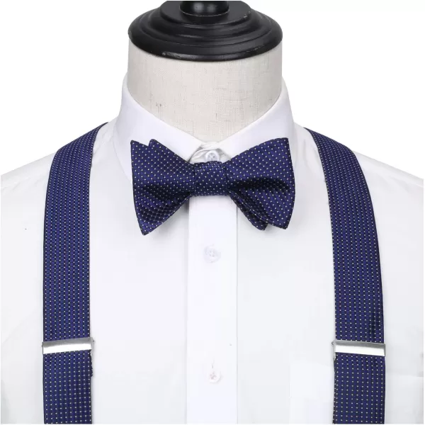 HISDERN Bow tie and Suspenders for Men Plaid Suspender Self Bowtie Pocket Square Adjustable Y Shape Mens Trouser Braces