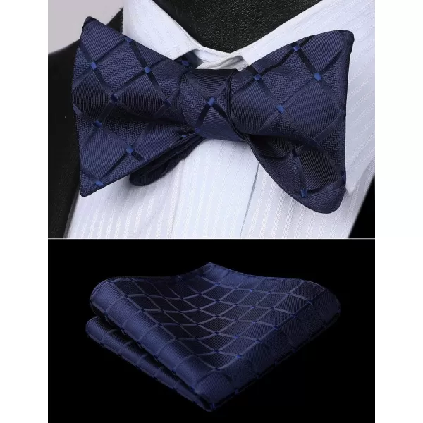 HISDERN Bow tie and Suspenders for Men Plaid Suspender Self Bowtie Pocket Square Adjustable Y Shape Mens Trouser Braces