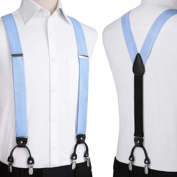 HISDERN Bow tie and Suspenders for Men Plaid Suspender Self Bowtie Pocket Square Adjustable Y Shape Mens Trouser Braces