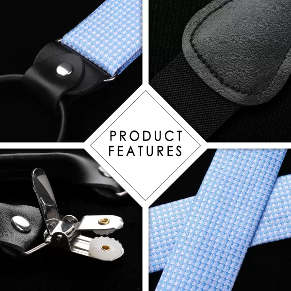 HISDERN Bow tie and Suspenders for Men Plaid Suspender Self Bowtie Pocket Square Adjustable Y Shape Mens Trouser Braces